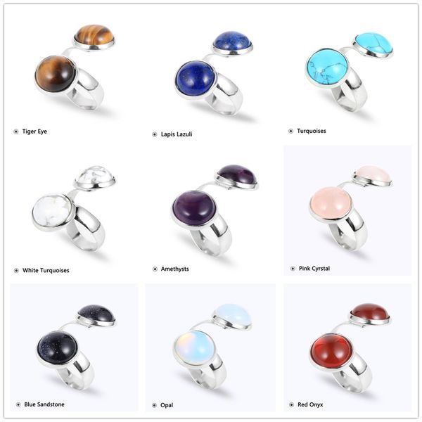 

fashion silver plated natural stone ring geometry opal white blue turquoise tiger eye roae quartz amethyst druzy ring for women jewelry, Golden;silver