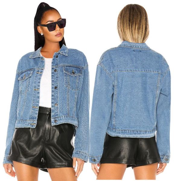 

women's jackets jacket 2021 spring oversized denim washed blue lapel bomber, Black;brown