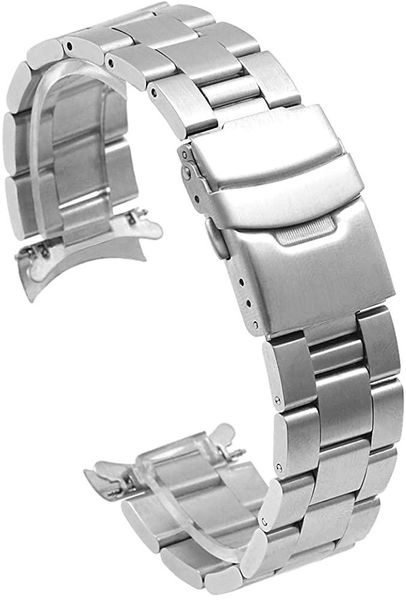 

watch bands solid tapered band curved end stainless steel strap for men women 20mm 22mm replacement band, black silver, Black;brown