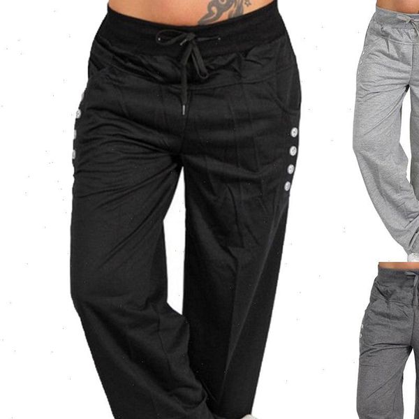 

plus size 5xl women solid color elastic waist drawstring button pocket straight trousers pants drop shipping, Black;white