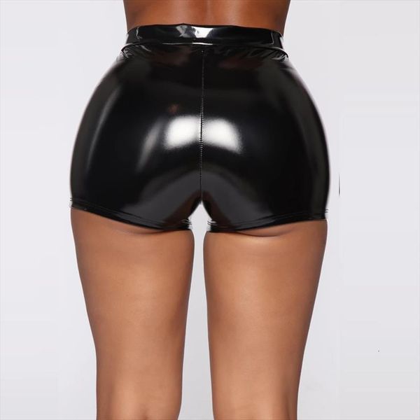 

plus size 5xl nightclub womens short costumes pu leather high waist solid color button fashion summer, White;black