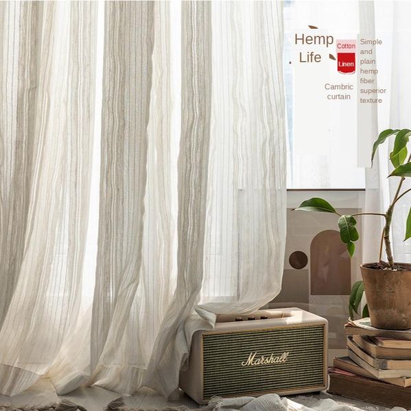 

curtain & drapes japanese type contracted cotton linen stripe yarn is used at balcony gauze shade kitchen bedroom sitting room