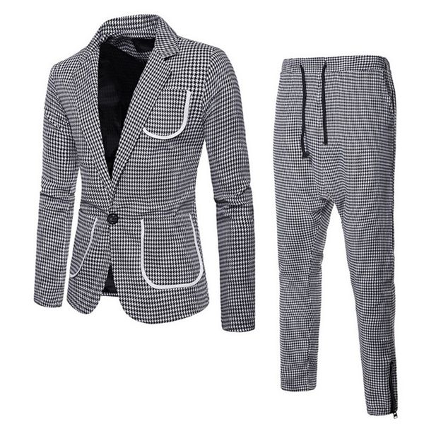 

houndstooth tuxedos groom wedding notch lapel men suits mens wedding suits tuxedo costumes de pour hommes men(jacket+pants+tie) y390, Black;gray
