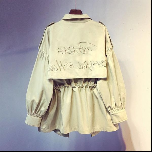 

korean embroidery ladies trench coat 2021 spring autumn fashion new white womens windbreakers loose casual thin outerwear women, Tan;black