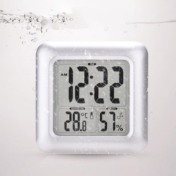 

waterproof square hygrometer large screen lcd display clock bathroom shower