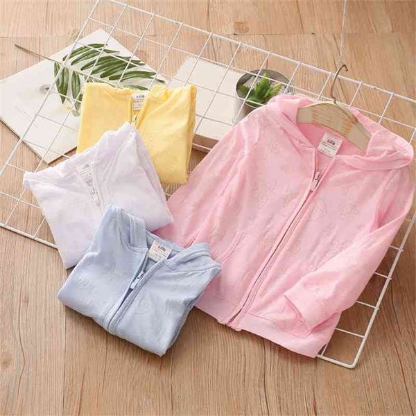 

summer 2 3 4 6 8 10 years full sleeve beach running sunscreen kids baby girl uv hooded jacket air conditioning cardigan 210701, Blue;gray