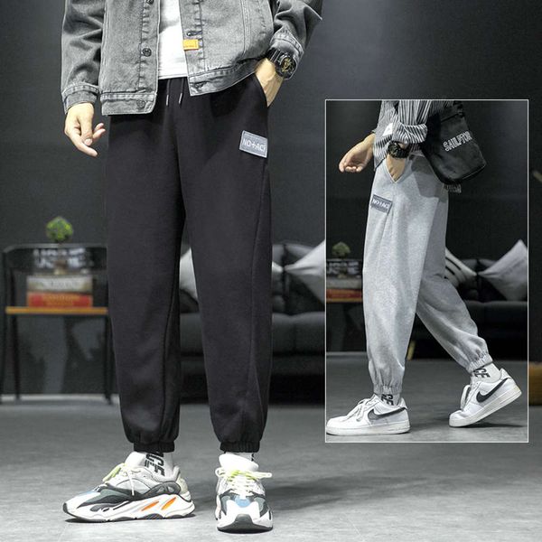 

fashion brand fall versatile banded sports loose casual pants men's, Black