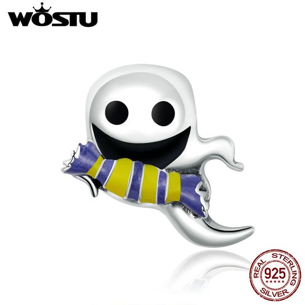 

wostu trick or treat kid charms 925 sterling silver little ghost bead fit original bracelet necklace halloween jewel;ry cqc1619 q0531, Black