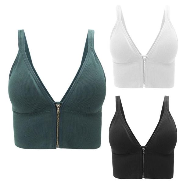

yoga outfit women's nylon push up corset front zipper crop underwear seamless lingerie camisoles sports tank workout