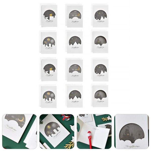 

greeting cards 12pcs xmas white delicate christmas festival blessing card