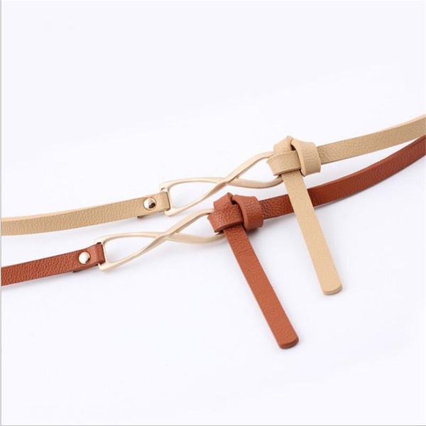 

belts 2021 designer long thin pu leather skinny belt waistband gold buckle female knot for women dresses jeans waistbelt, Black;brown