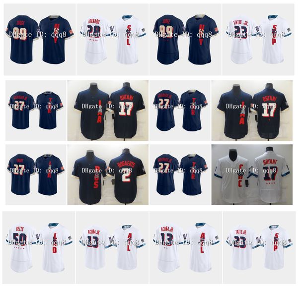 

2021 all-star game baseball jersey fernando tatis jr. ronald acuna jr. mookie betts aaron judge kris bryant vladimir guerrero jr. bogaerts s, Blue;black