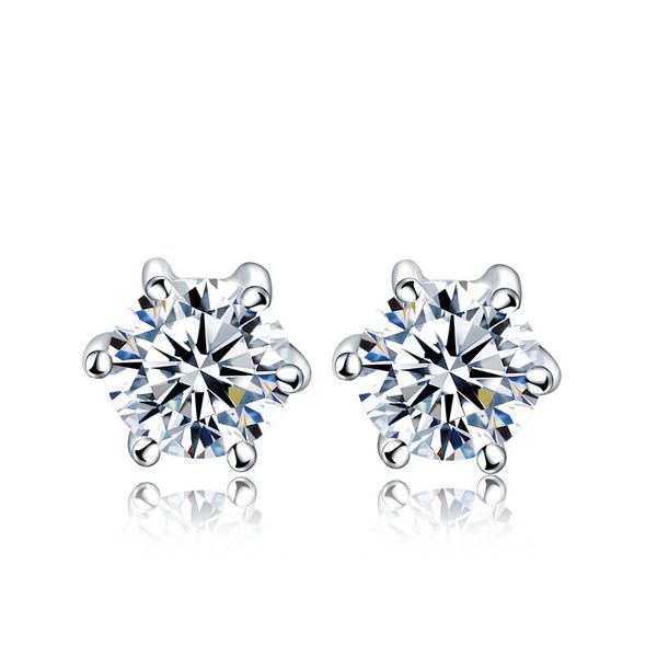

2021 new simple s925 tremella six claw set diamond earrings pure silver hip hop zircon men's and women's temperament popular jewel, Golden;silver