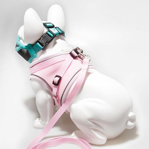 

dog collars & leashes 1set pet chest harness reflective stripe design anti-escape breathable puppy kitten strap leash set for training