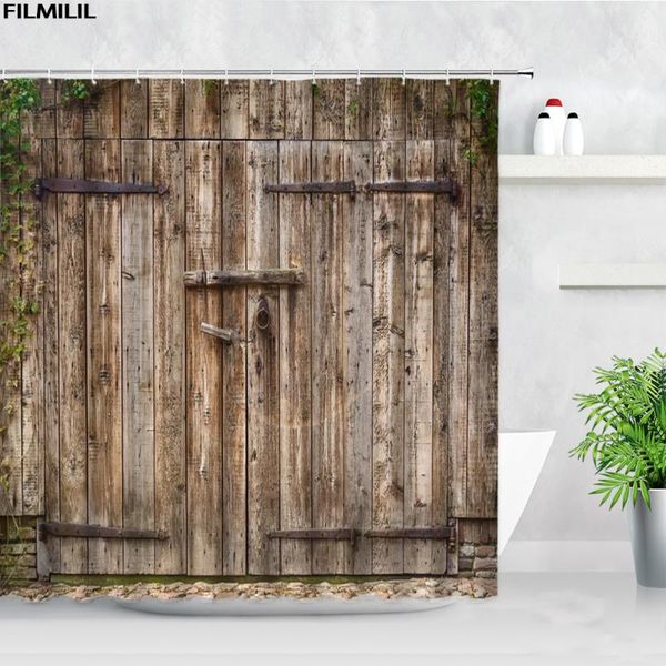 

shower curtains filmilil vintage shabby barn wooden door set retro style pography backdrop decor bathroom bath curtain hooks