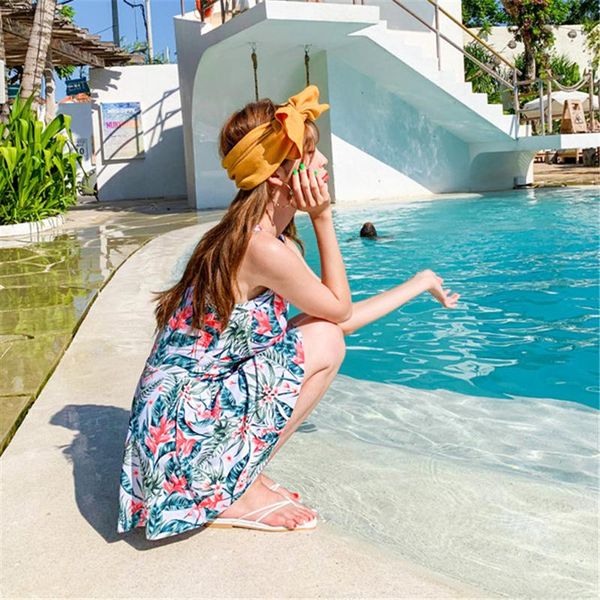 

one-piece suits women swimsuit lady 2021 monokini ruffle swimwear halter swimdress swimsuits bath suit koren style flowers print push up