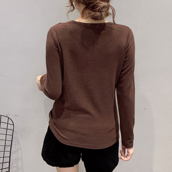 

2021 new fall winter korean style t-shirt girl hollow out shiny dimonds elegant women with fleece brushed cotton tees t0n004a e26x, White