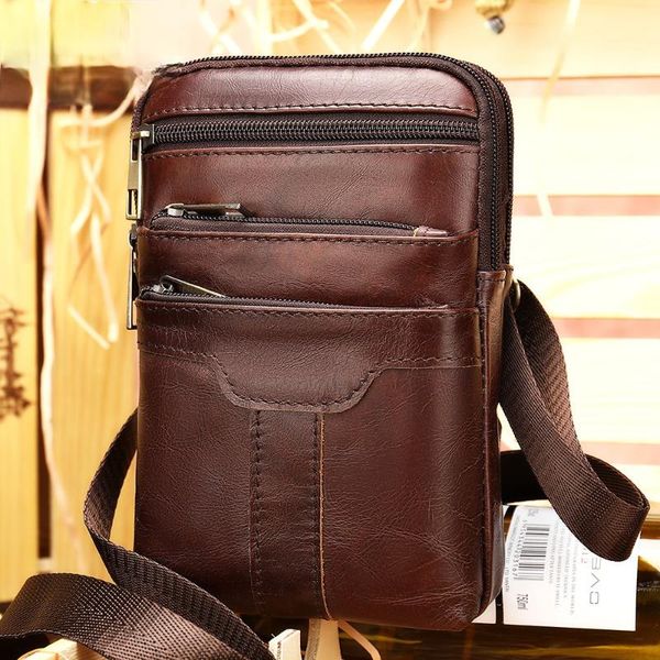 

waist bags cowhide genuine leather men'sshoulder messenger belt phone bag simple chest casual sports packs