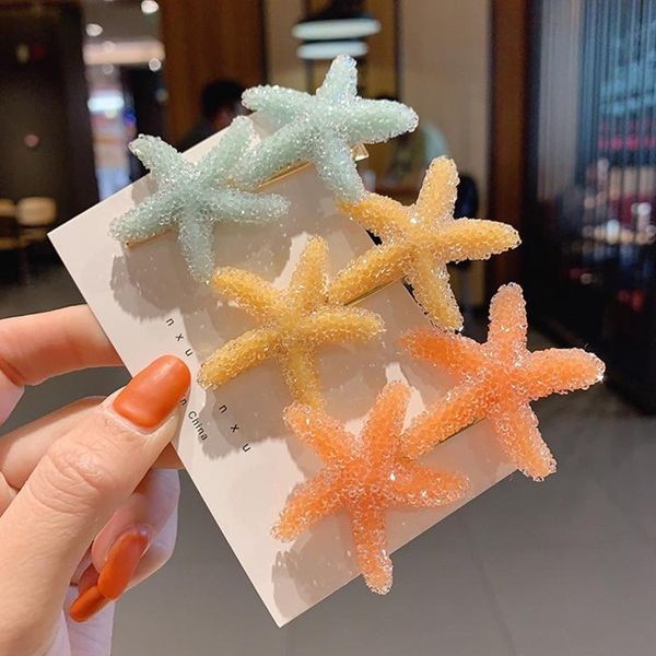 

hair accessories 2021 crystal starfish hairpin fashion girl bangs clip korea cute candy ribbon diamond, Slivery;white