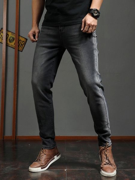 

men bleach wash tapered jeans n4v2#, Blue