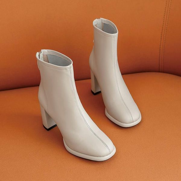 

boots genuine leather women shoes zip platform autumn winter ladies fashion high heels ankle woman 2021, Black