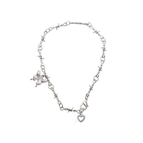 

pendant necklaces potcet women's butterfly heart necklace thorns clavicle chain geometric fashion retro hip hop personality party jewel, Silver