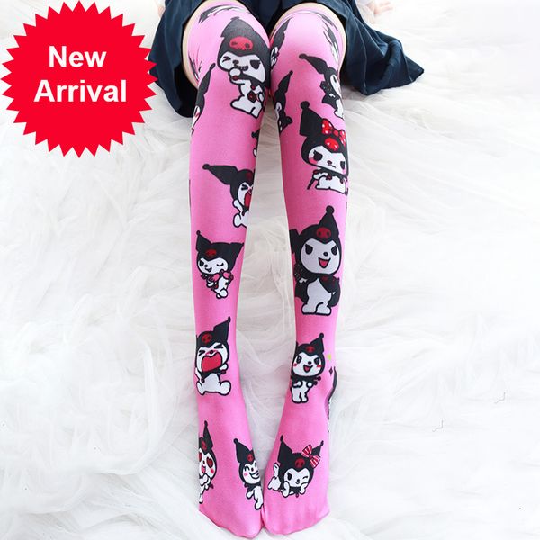 

pink kuromi super cute over-knee velvet women girls striped stockings jk uniform easy matchpr84, Black;white