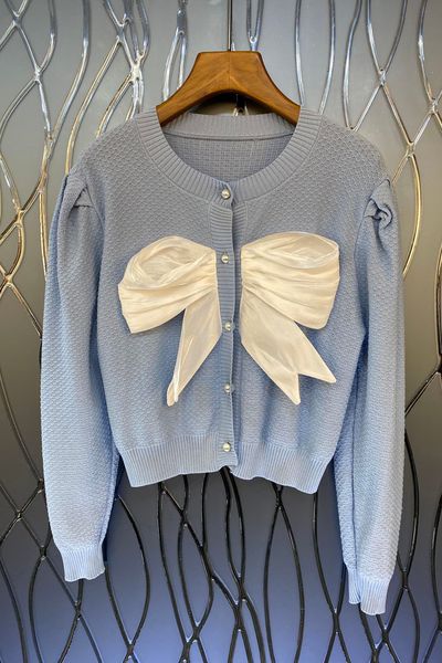 

bow color matching short knitted cardigan womens clothes autumn european and american new sweet coat 10b, White;black