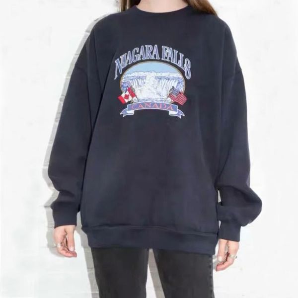 

women embroidery oversized sweatshirt long sleeve embroidery pullover, Black