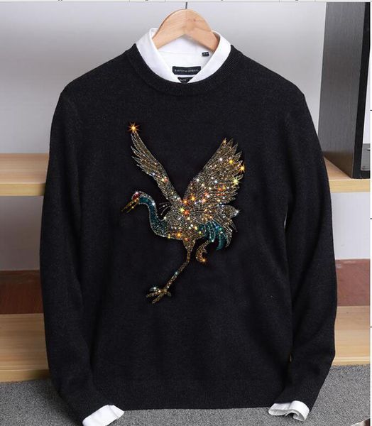 

2021 new autumn casual men's sweater o-neck striped slim fit knittwear mens sweaters pullovers pullover men pull homme diamond stone 5v, Black