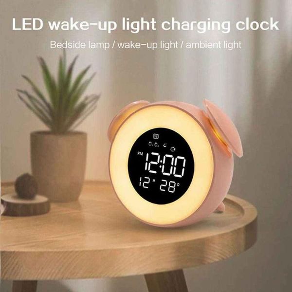 

led digital clock alarm clock bedside table electronic desknight light sunrise sunset light mirror music