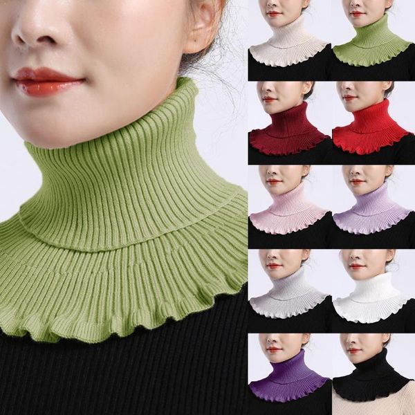 

scarves women turtleneck ribbed knit false collar winter windproof scarf color wrap dickey ruffles detachable x1c3, Blue;gray