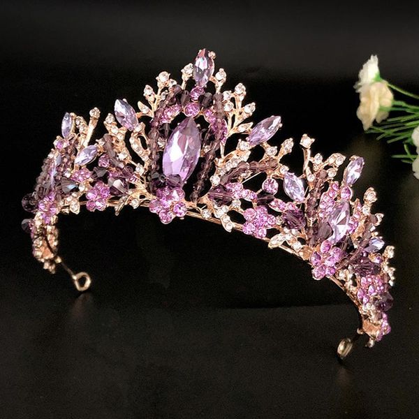 

hair clips & barrettes bridal crown headwear wedding birthday headdress purple rhinestones retro luxury accessories for female lxh, Golden;silver