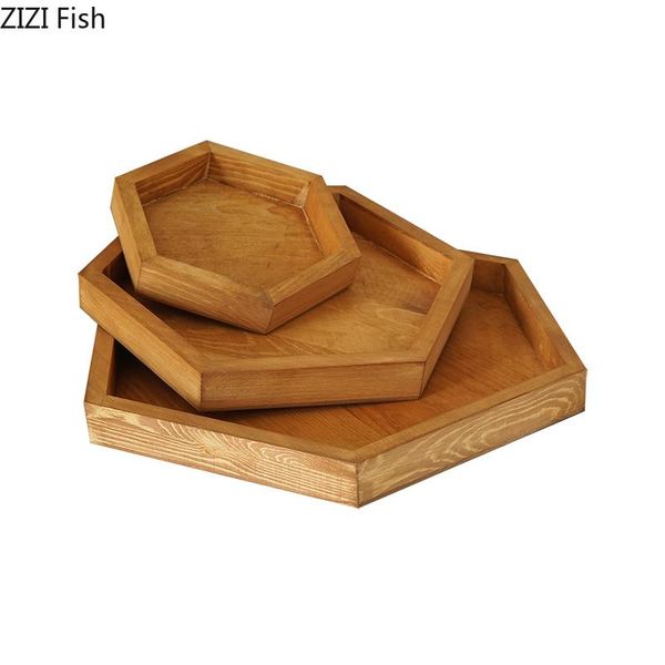 

kitchen storage & organization hexagon wood tray handmade 20cm/30cm/40cm burly-wood coffee plate table decoration dessert makeup jewelry hol