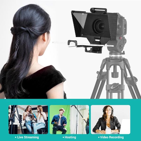 

lighting & studio accessories universal teleprompter portable prompter with bt remote control lens adapter ring compatible smart phone table