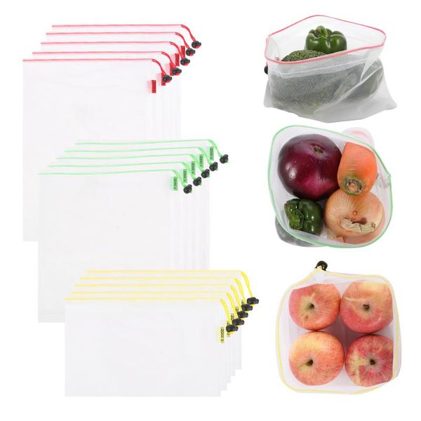 

storage bags 15pcs reusable veggies fruit mesh produce bag eco friendly shopping lightweight and see-through grocery