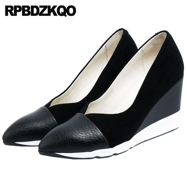 

dress shoes ladies pointed toe pumps 2021 wedge size 4 34 black closed high heels suede china genuine leather party