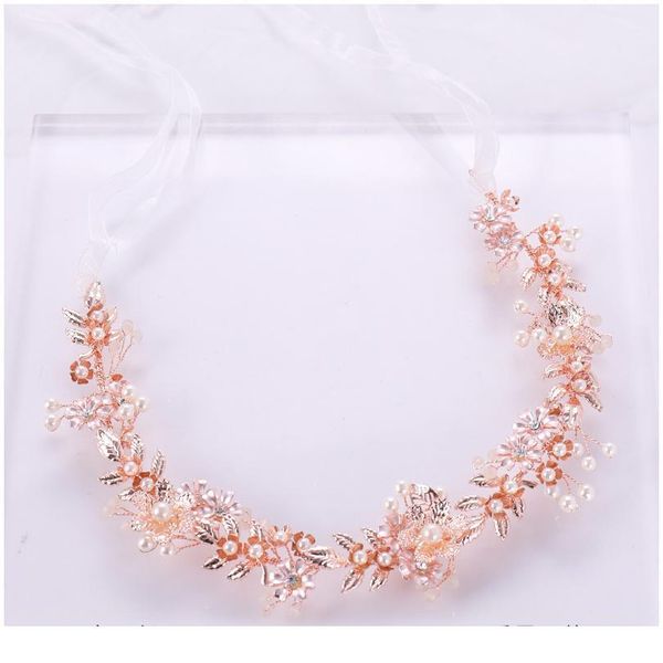 

ailibride hair jewelry rose gold pearl crystal flower headband wedding tiara bridal headpieec wedding women hair acc qylhjb