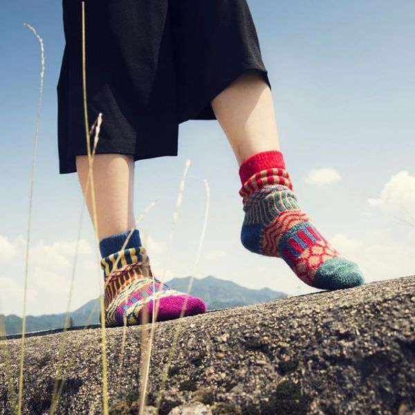 

sports socks hiking camping colorful wool women autumn winter warm sport flanging, Black