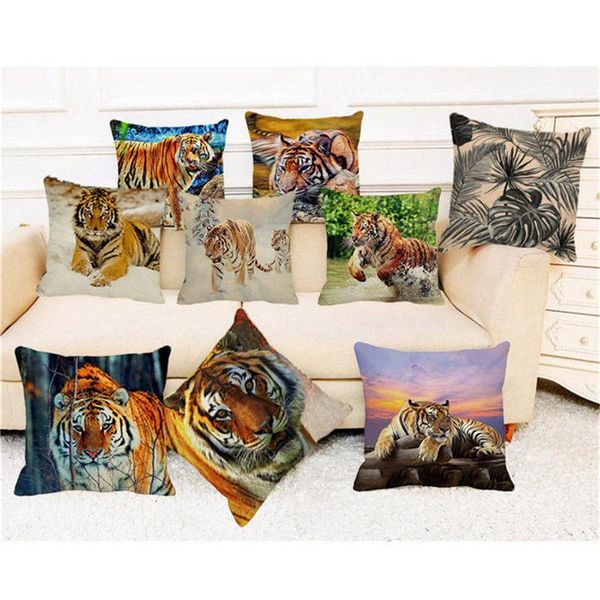 

cushion/decorative pillow xunyu cushion cover ferocious tiger pattern throw case linen sofa bed decorative pillowcase 45x45 cm