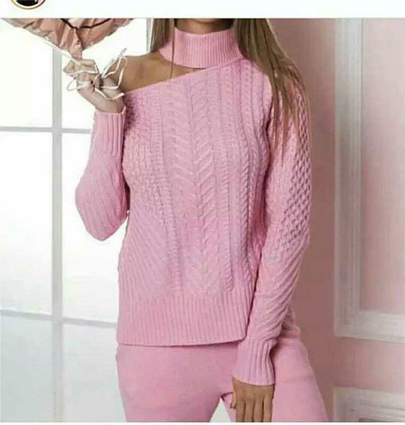 

winter woolen + cashmere knitted warm suit hollow cut collar sweater + mink cashmere trousers leisure two-piece suits wj1669, White