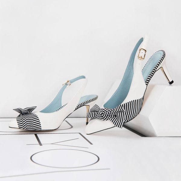 

autumn fashion fashion shoes womens back empty low-cut high heels womens stiletto heel pointed-toe bowknot womens shoes all-matching, Black