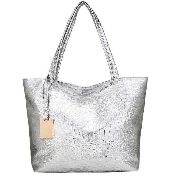

evening bags 2021 women handbag laser hologram leather shoulder bag lady single shopping large capacity casual tote bolsa silver xew