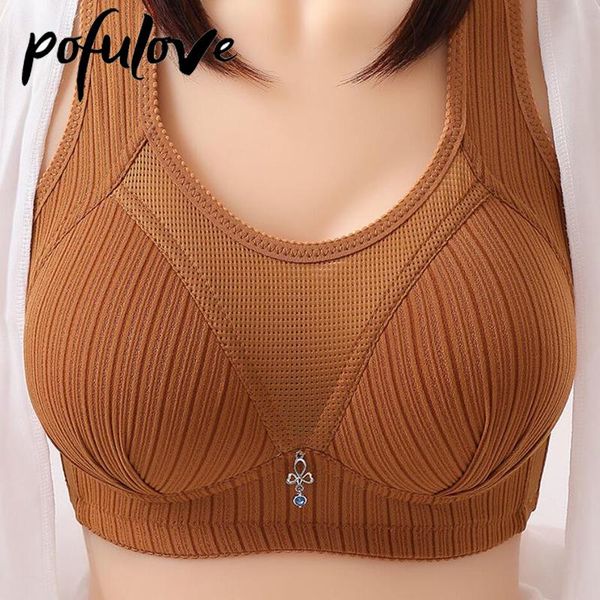 

bras women push up bra plus size seamless cotton bralette thin cup breathable wireless underwear elderly mother brassiere gather, Red;black