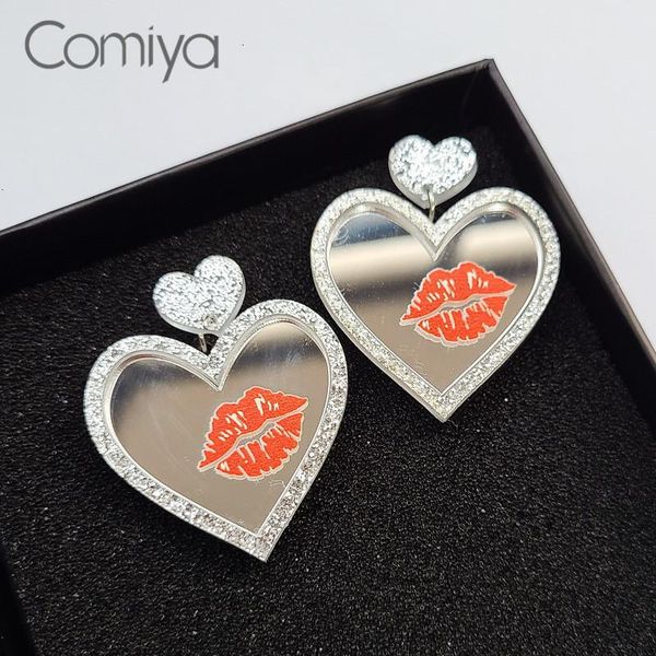 

dangle & chandelier comiya drop earrings for women big heart shape pendant korean jewelry zinc alloy earring acrylic cute feminino brincos, Silver