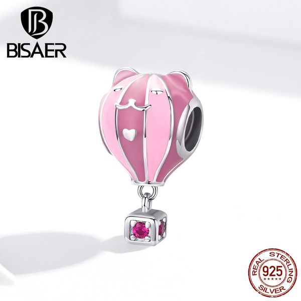 Розовый эмаль Bisaer 925 стерлингового серебра-серебра для животных шарики кошка киска подходит для женщин браслеты серебро 925 ювелирные изделия ECC1378 Q0531