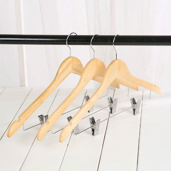 

Wooden Suit Hangers with Polished Clips and Hooks Natural Wood Clothes Hangers Pants Storage Rack