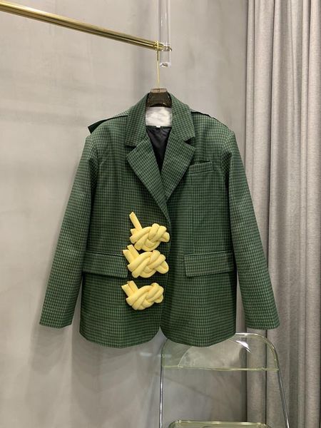 

women's jackets ultrafine 2021 green plaid knot rope buckle jacket yellow bubble 1025, Black;brown