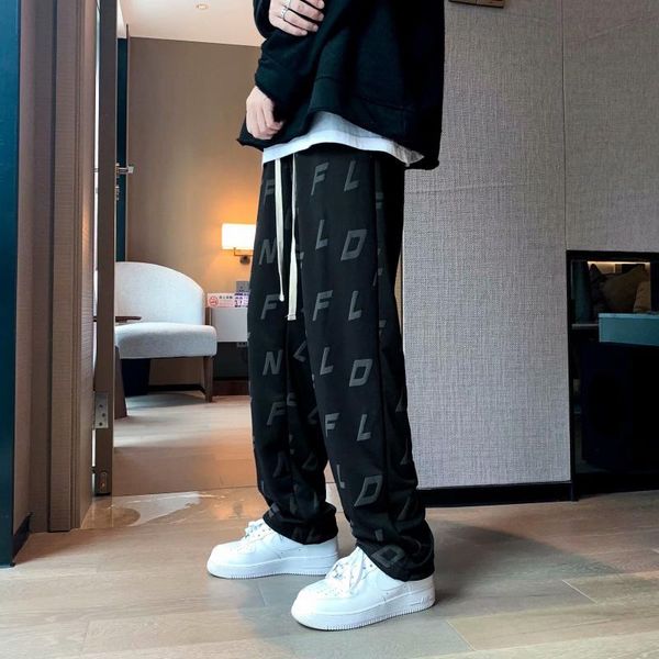 

men's pants foaming letter printing casual male spring autumn trend sweatpants street fashion loose jogging, Black