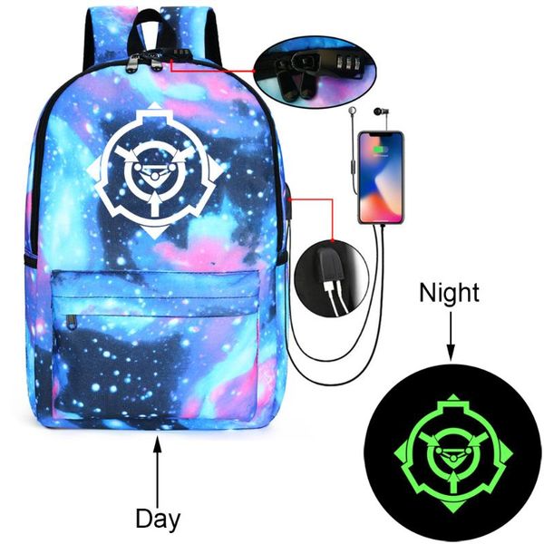 

backpack scp noctilucent luminous noctilucous women men student school shoulder travel notebook bags with usb charging port